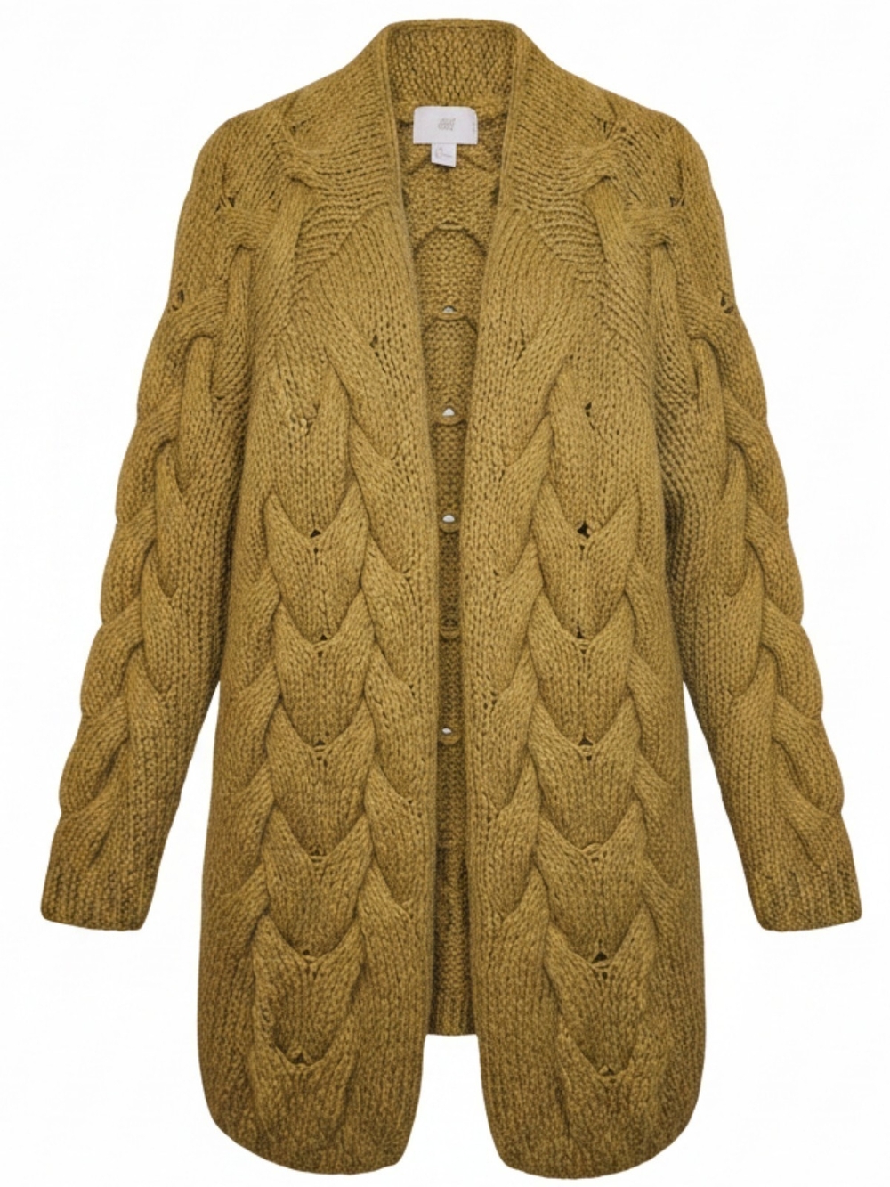 H&M Alpaca Wool Blend Oversized Cable Knit Cardigan Sweater Mustard Green 4